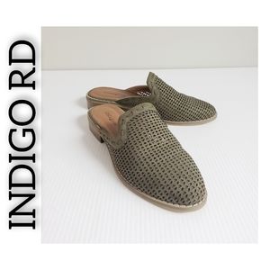 Indigo Rd Olive Color Slip on Mules Size 6 Perforated